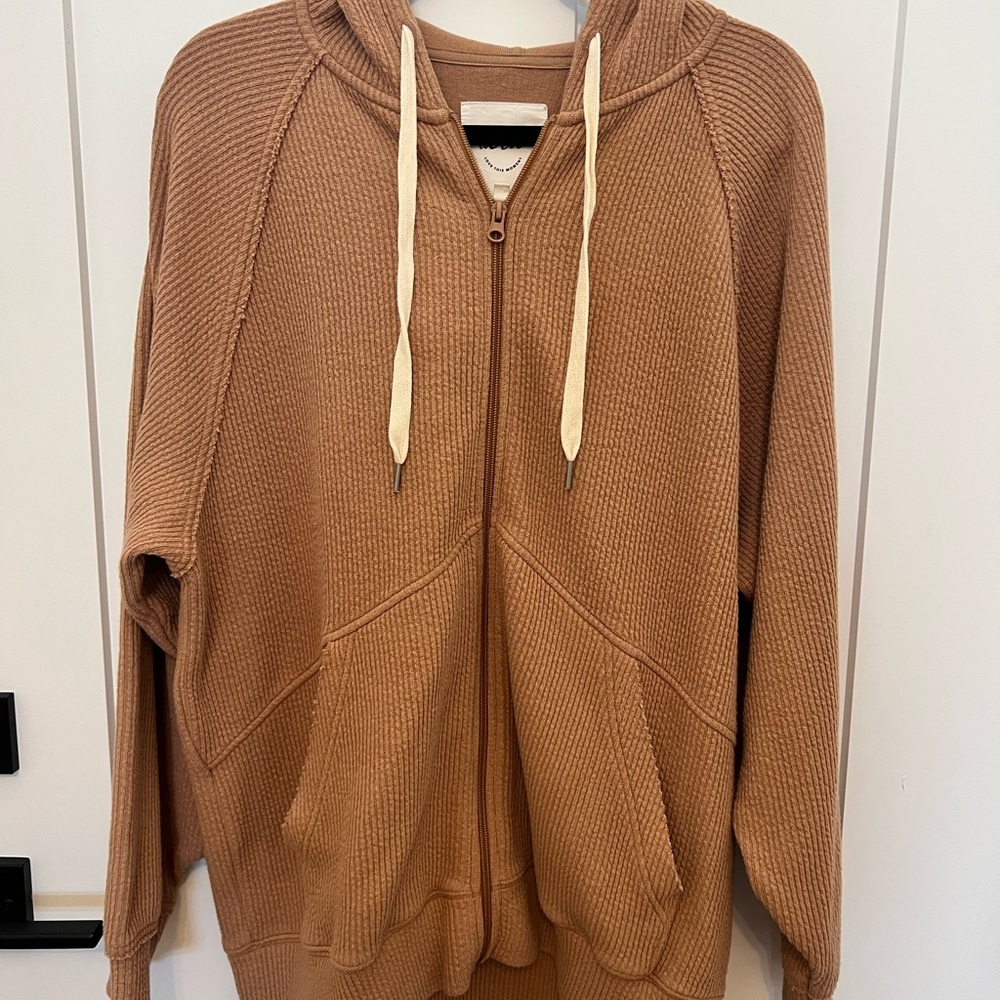 Aerie Soft Tan Oversized Zipper Sweatshirt